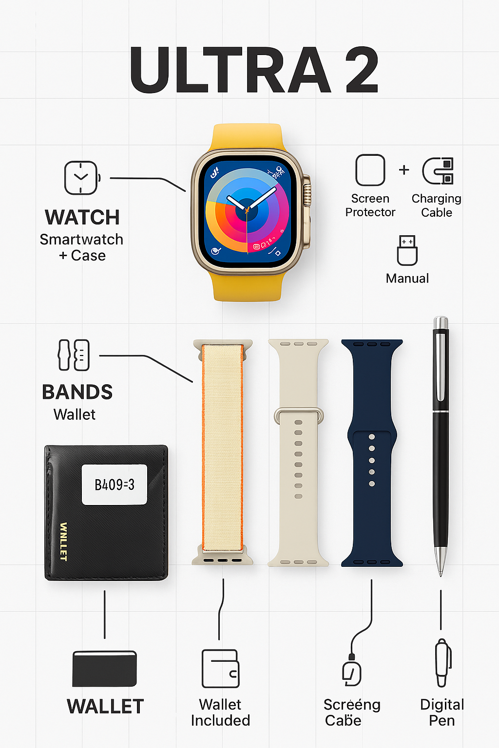 S200 Smart Watch – Full Display, Wallet Feature & 4 Straps | Pakistan