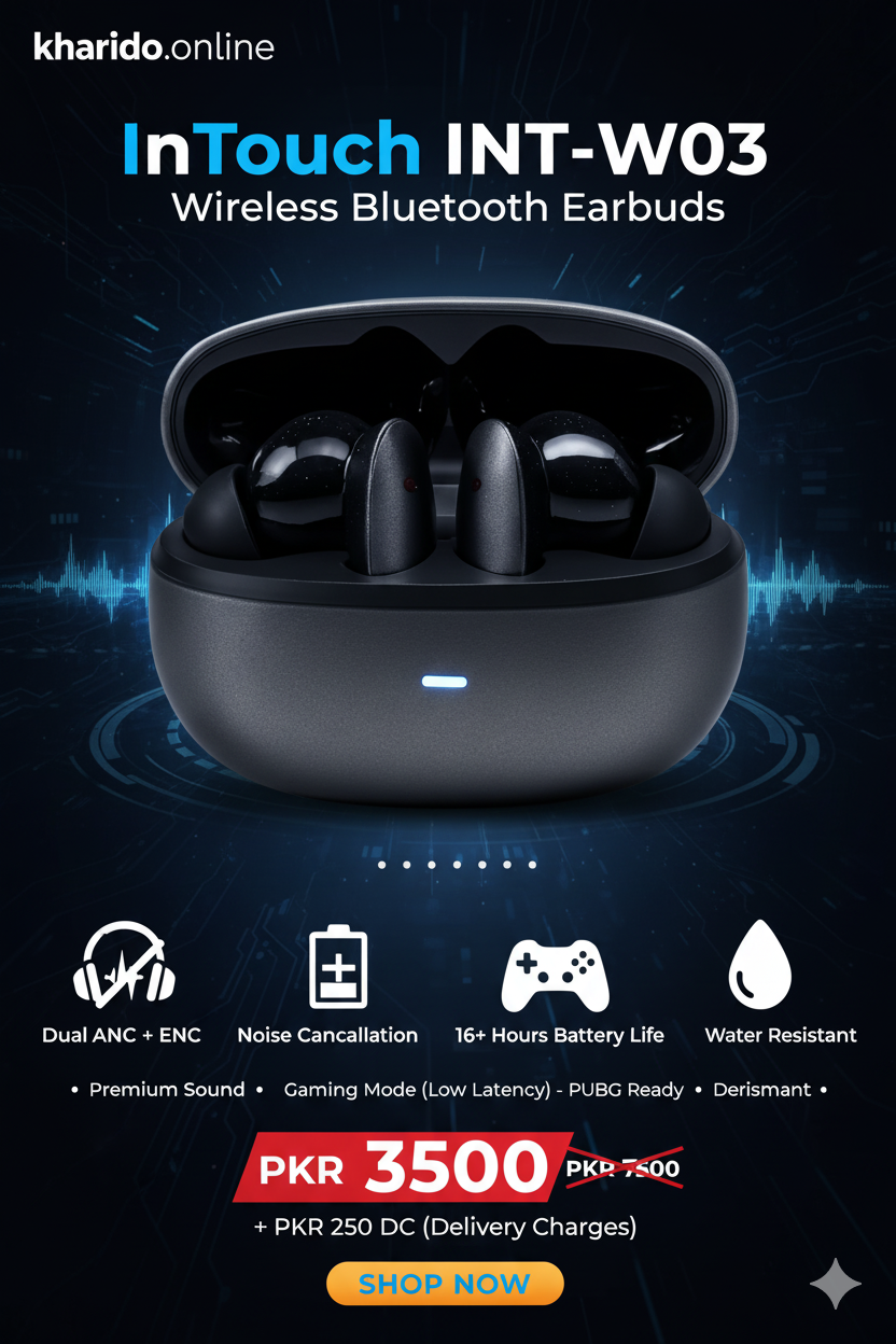 InTouch INT-W03 Wireless Bluetooth Earbuds – ANC + ENC, Long Battery & Gaming Sound
