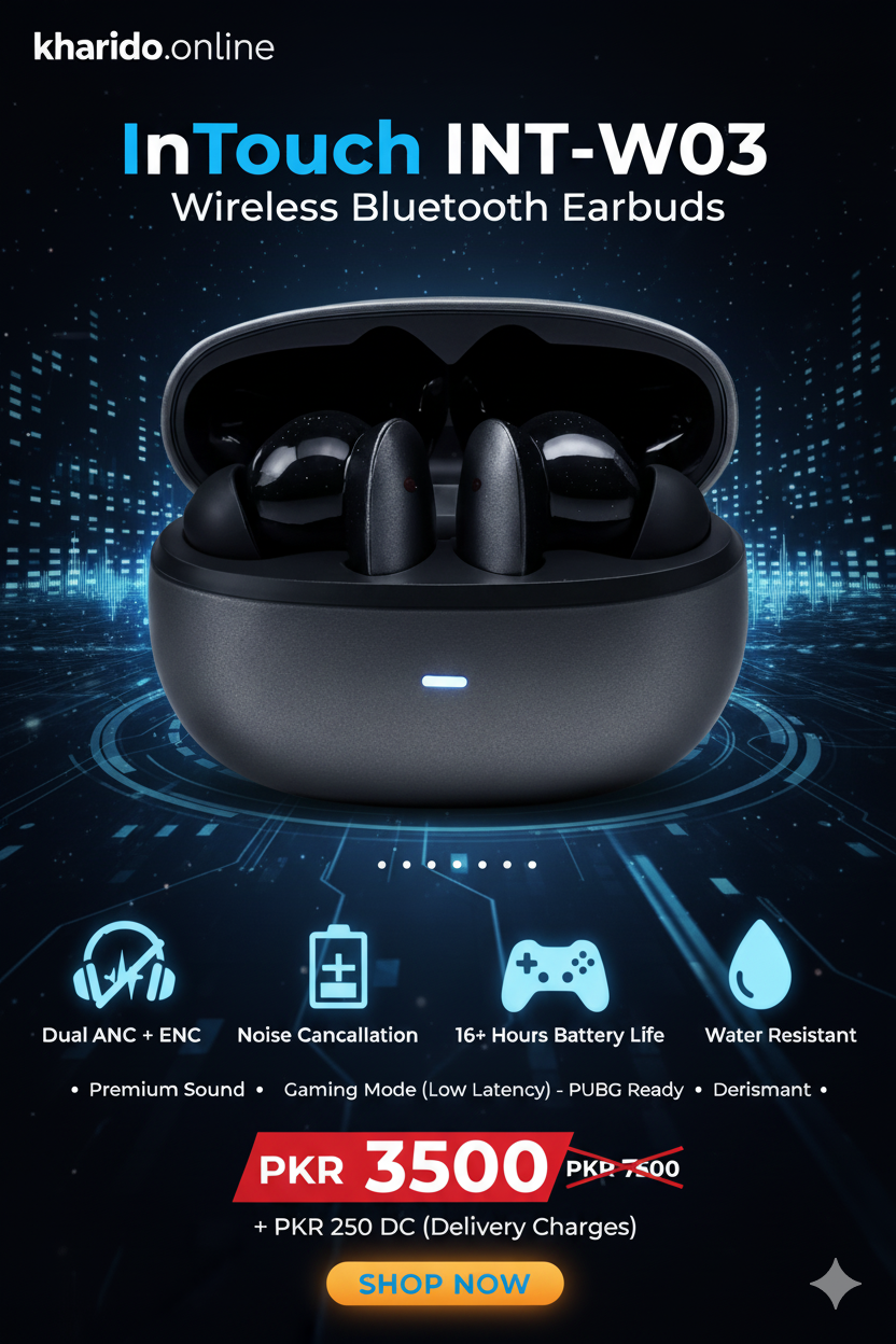 InTouch INT-W03 Wireless Bluetooth Earbuds – ANC + ENC, Long Battery & Gaming Sound