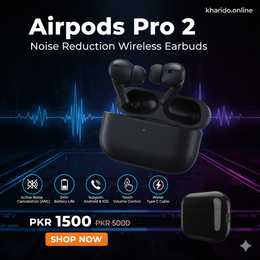 AirPods Pro 2 Wireless Earbuds – ANC, Long Battery & Type-C | Pakistan