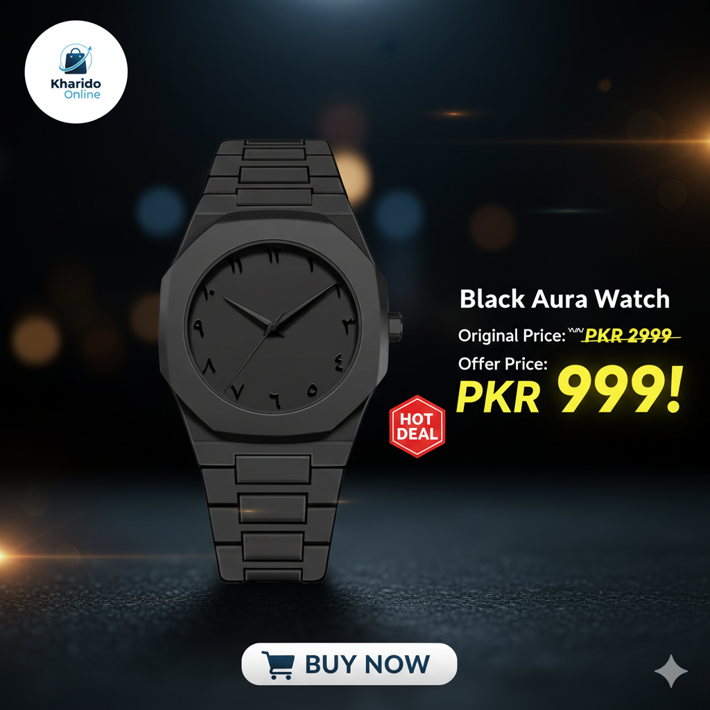 Black Aura Watch – Premium Men's Stylish Analog Wrist Watch | Luxury Fashion Watch in Pakistan