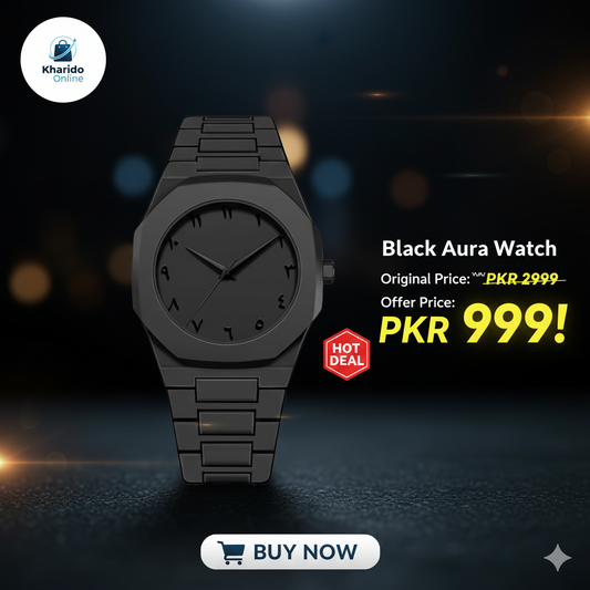 Black Aura Watch – Premium Men's Stylish Analog Wrist Watch | Luxury Fashion Watch in Pakistan