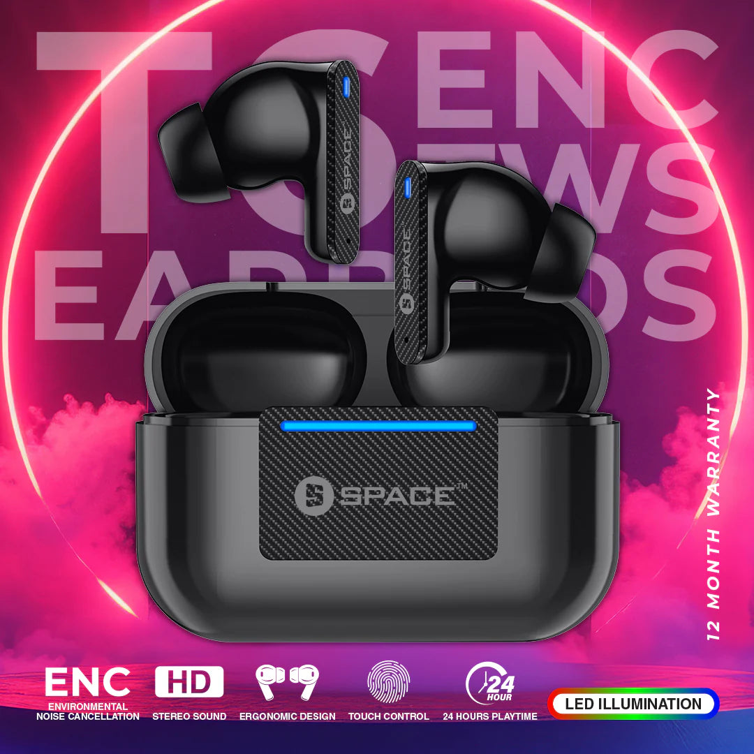 T6 ENC TWS Earbuds | Wireless Bluetooth Earbuds with Noise Cancellation, Deep Bass & Long Battery Life – Kharido Online Pakistan