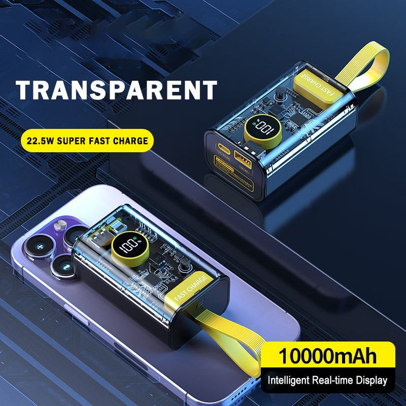Transparent Power Bank 20000mAh | Fast Charging LED Light Power Bank with Dual USB & Smart Display