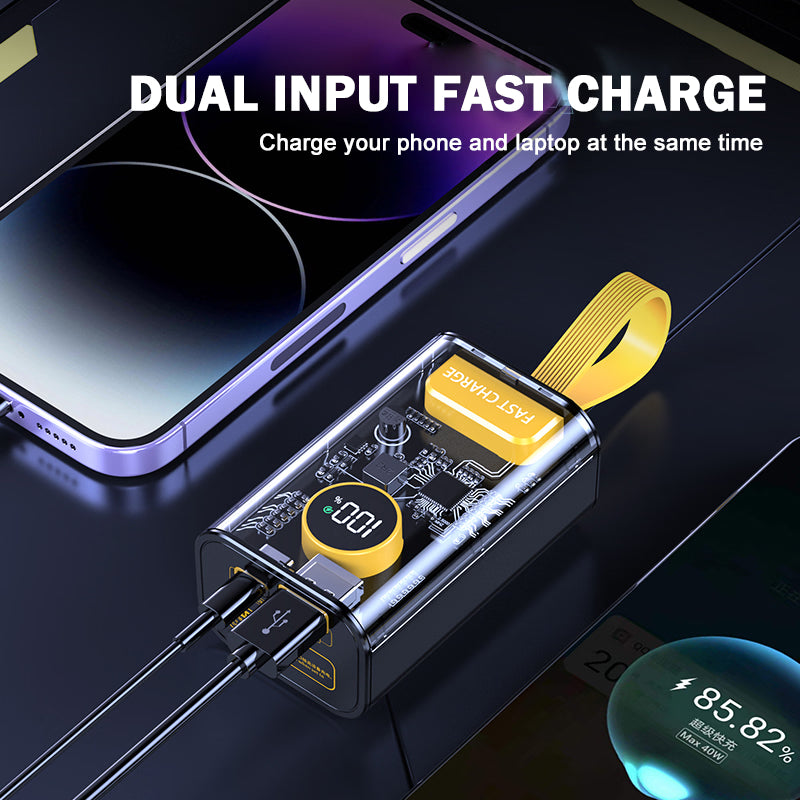 Transparent Power Bank 20000mAh | Fast Charging LED Light Power Bank with Dual USB & Smart Display