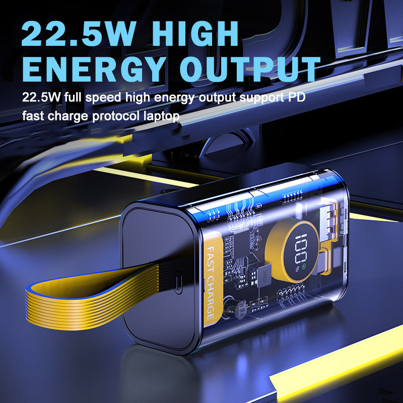 Transparent Power Bank 20000mAh | Fast Charging LED Light Power Bank with Dual USB & Smart Display