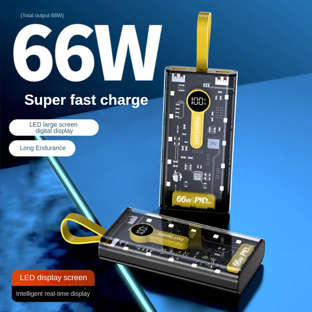 Transparent Power Bank 20000mAh | Fast Charging LED Light Power Bank with Dual USB & Smart Display