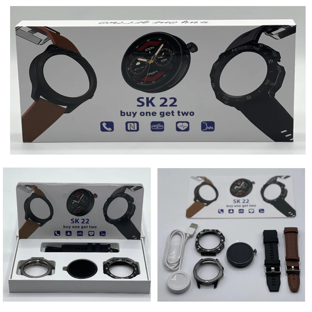SK 22 Smartwatch – AMOLED Display, Dual Straps, Fitness & Call Watch for Men
