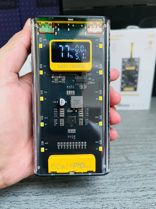 Transparent Power Bank 20000mAh | Fast Charging LED Light Power Bank with Dual USB & Smart Display