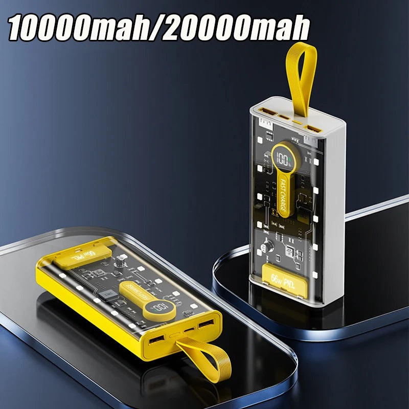 Transparent Power Bank 20000mAh | Fast Charging LED Light Power Bank with Dual USB & Smart Display